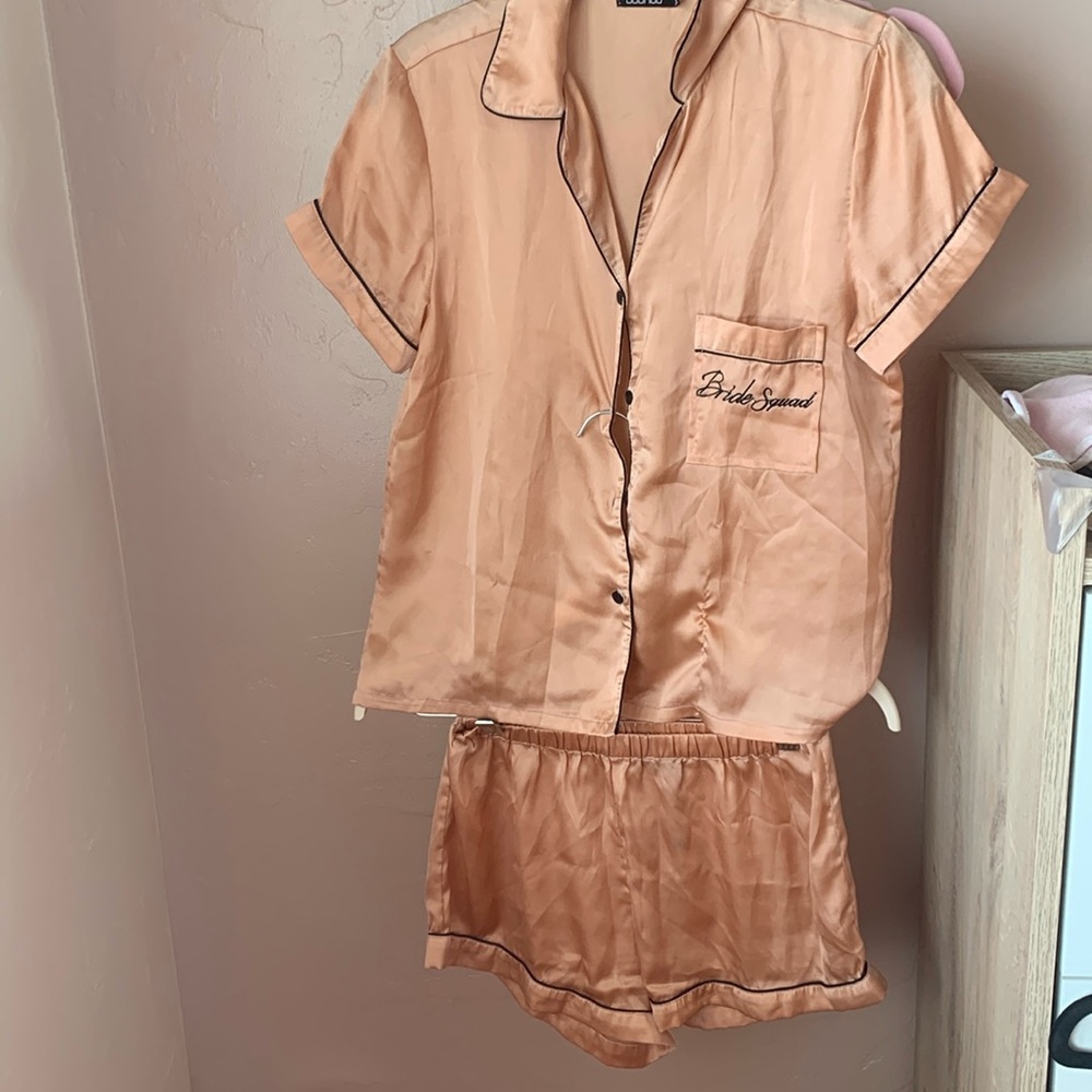 Salmon Bride Squad Satin Pijamas